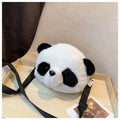 Soft plush crossbody bag in panda head colour with cylindrical shape and sandwich pocket.