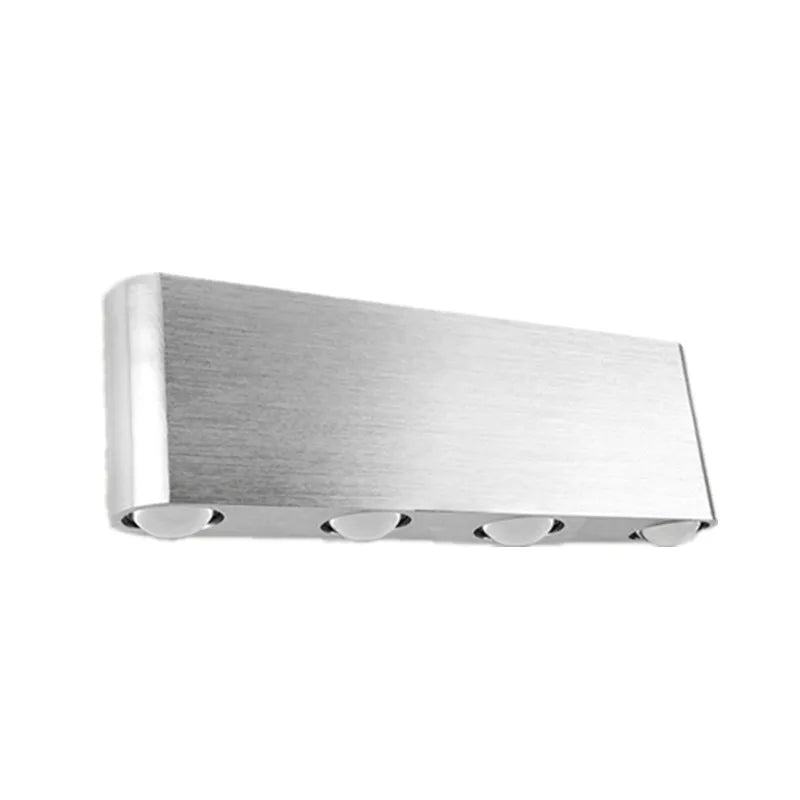 Silver LED aluminium frame rectangular wall lamp, 180x60x30mm, for bedroom