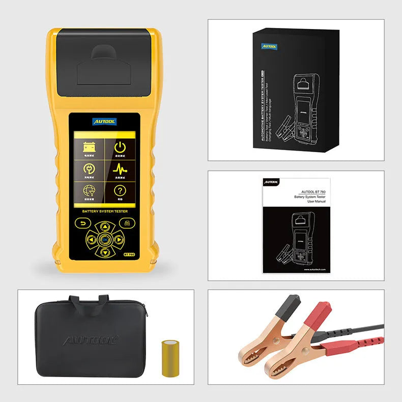 Autool BT760 handheld vehicle battery tester with colour screen and attached battery clips