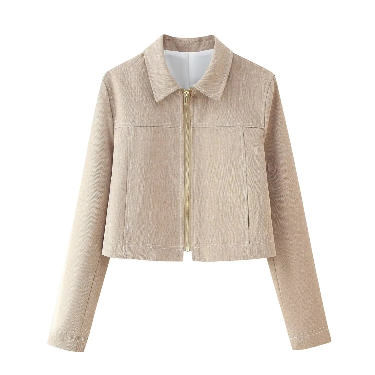 Women's herringbone pattern suit set with 3D embroidery, showing the long-sleeve coat and straight-leg trousers.