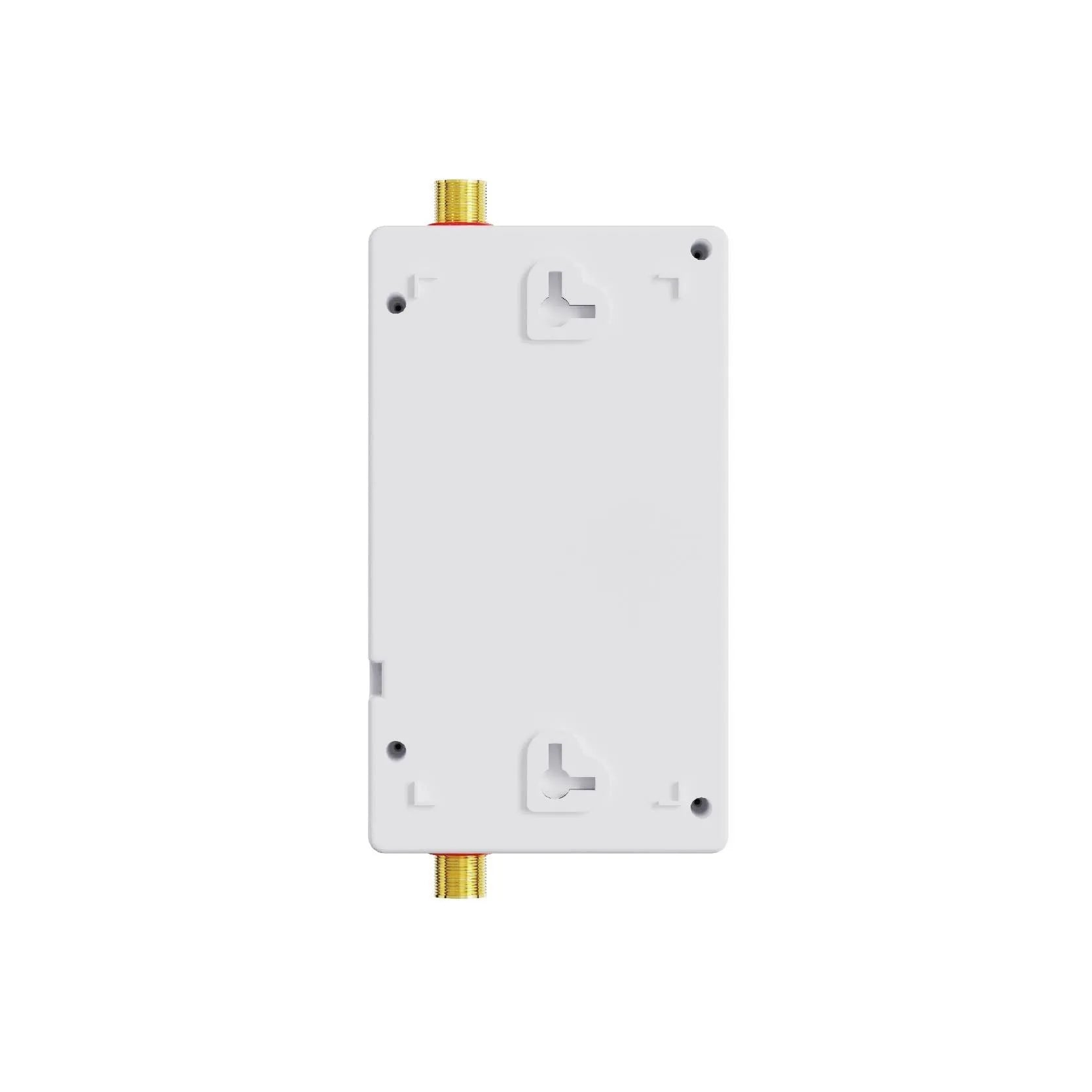Portable instant electric water heater unit with LED touch screen display in gold, silver, or white finish.