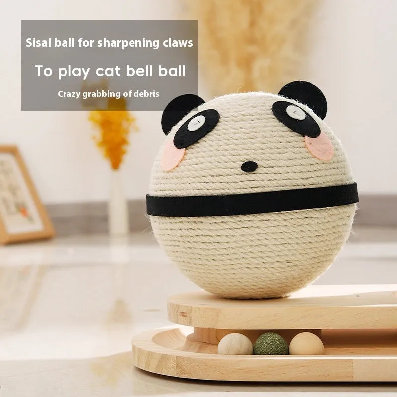 Wooden cat climbing frame with scratch-resistant pillar and double turntable