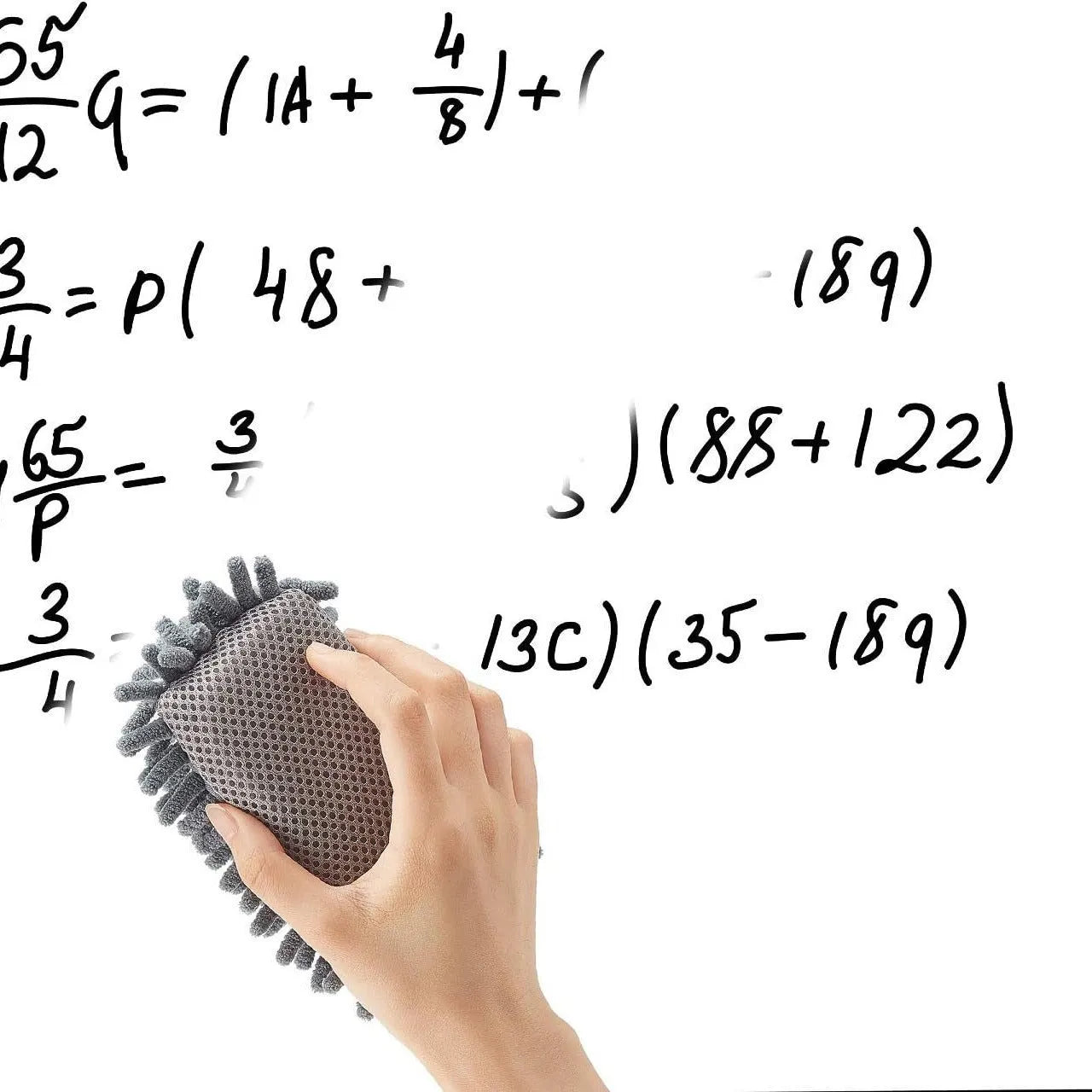 Chenille strong magnetic blackboard eraser in blue measuring 12x8x4 cm on whiteboard surface