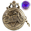 Retro LED motorcycle design pendant clock with 45mm dial, plastic mirror, alloy chain, in silver colour