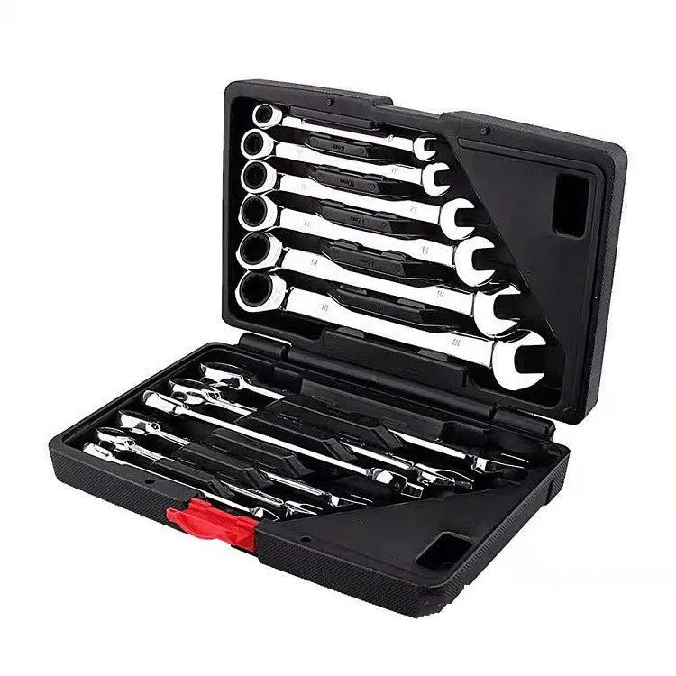 12-piece dual-purpose ratchet wrench set metric 8-19mm with nickel-plated 40CR steel movable and fixed heads