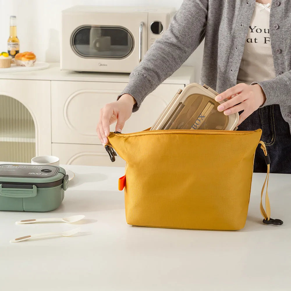 Japanese style insulated storage bag in oxford cloth, shown in army green colour.