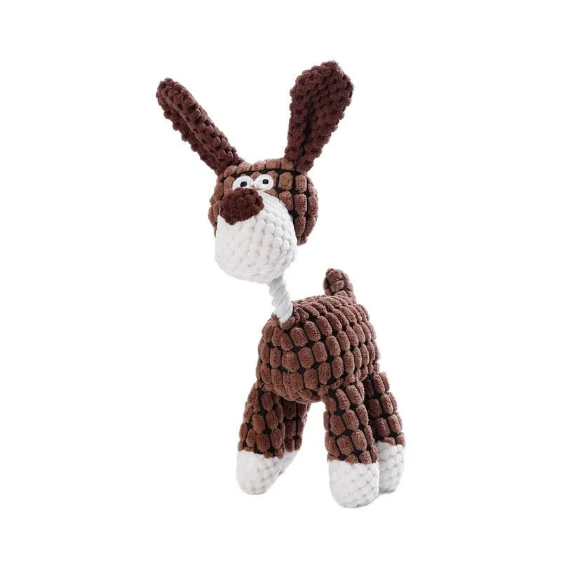 Soft plush puppy toy in character styles including a rechargeable duck, a donkey, a blue elephant, a vertigo dog, and a winky elephant.