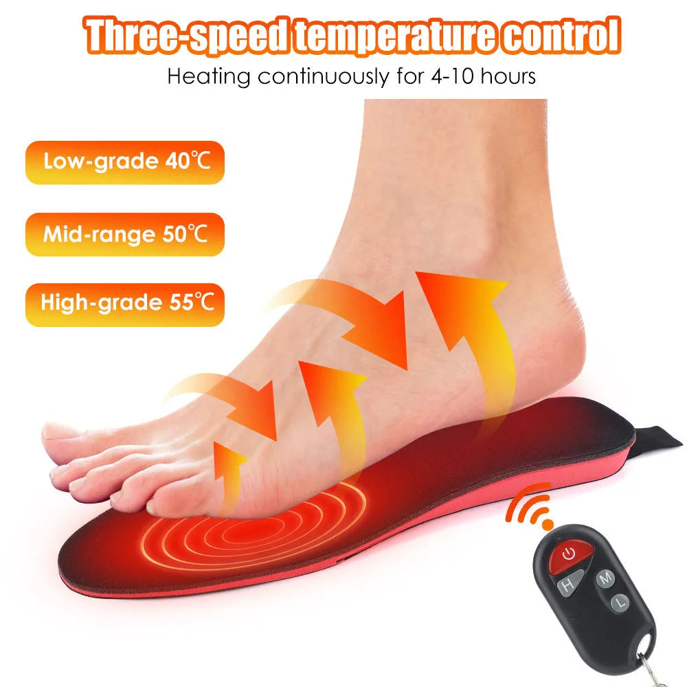 Rechargeable carbon fibre heated insoles for men women, cut to size, 50°C, with remote control