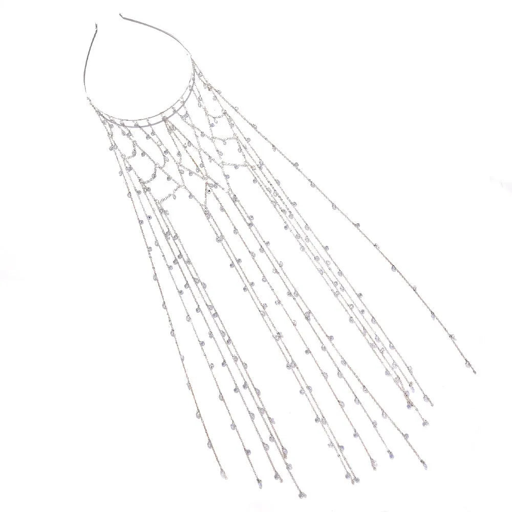 Gold and silver mesh tassel rhinestone headband hair accessory