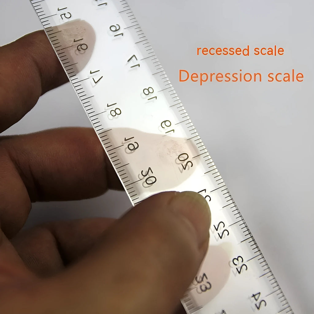 Orange yellow and transparent plastic T-square rulers measuring 30cm for design and drafting.