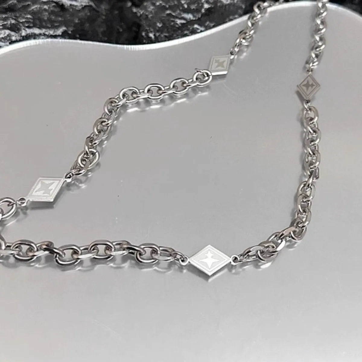 Men's titanium steel diamond pendant necklace on Cuban link chain