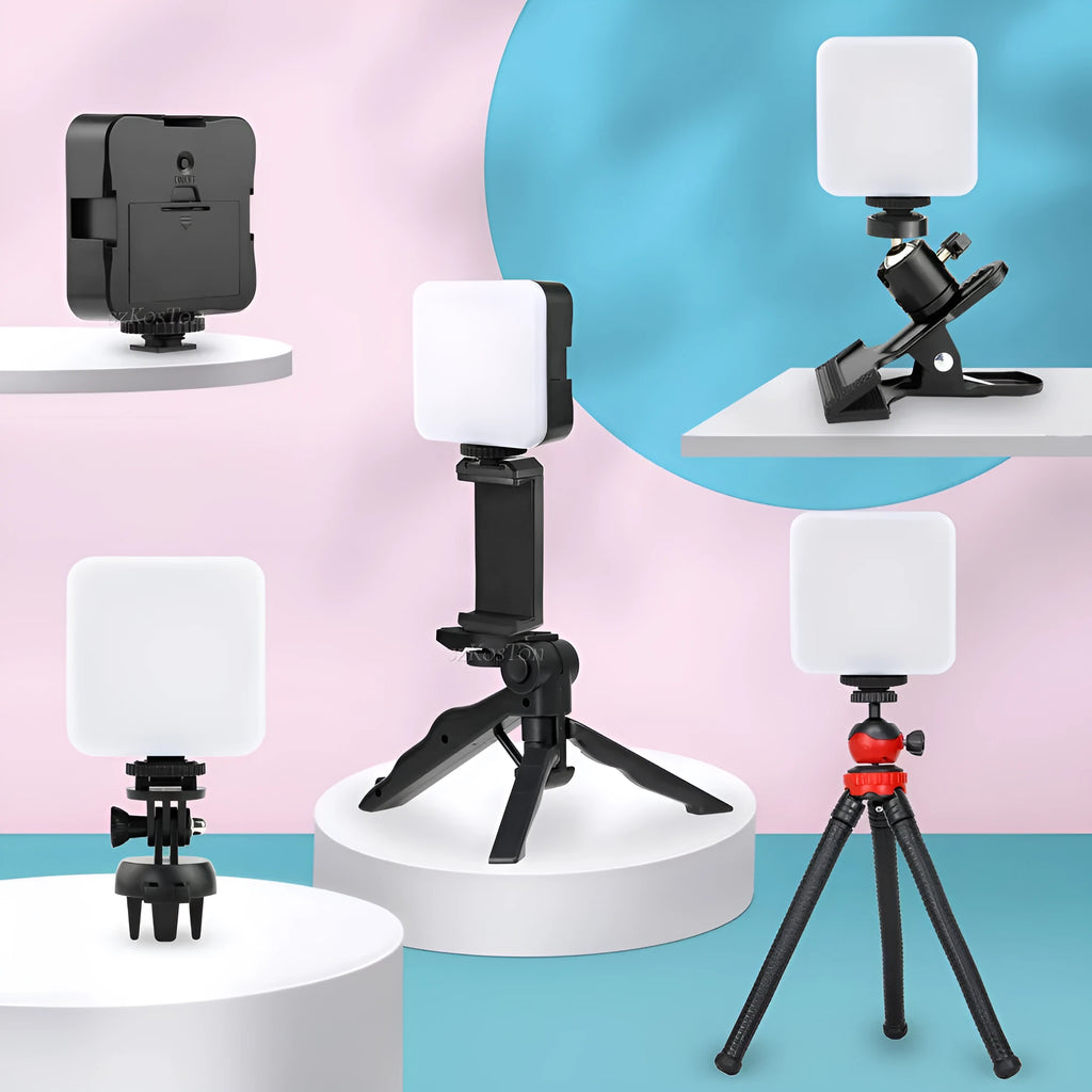 LED Mini Square Outdoor Pocket Light Tripod with adjustable flash and compact 7.3cm design