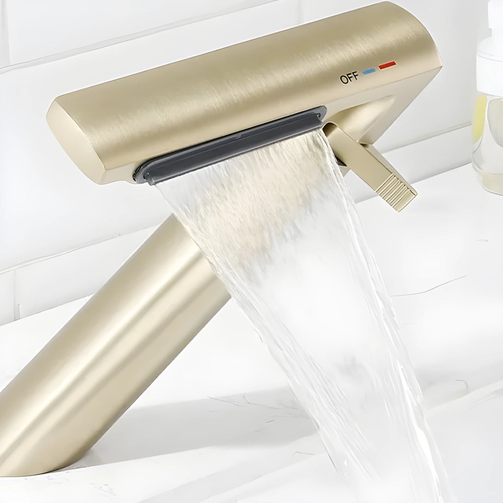 Simple hot and cold bathroom washbasin faucet mixer tap in chrome finish with copper construction