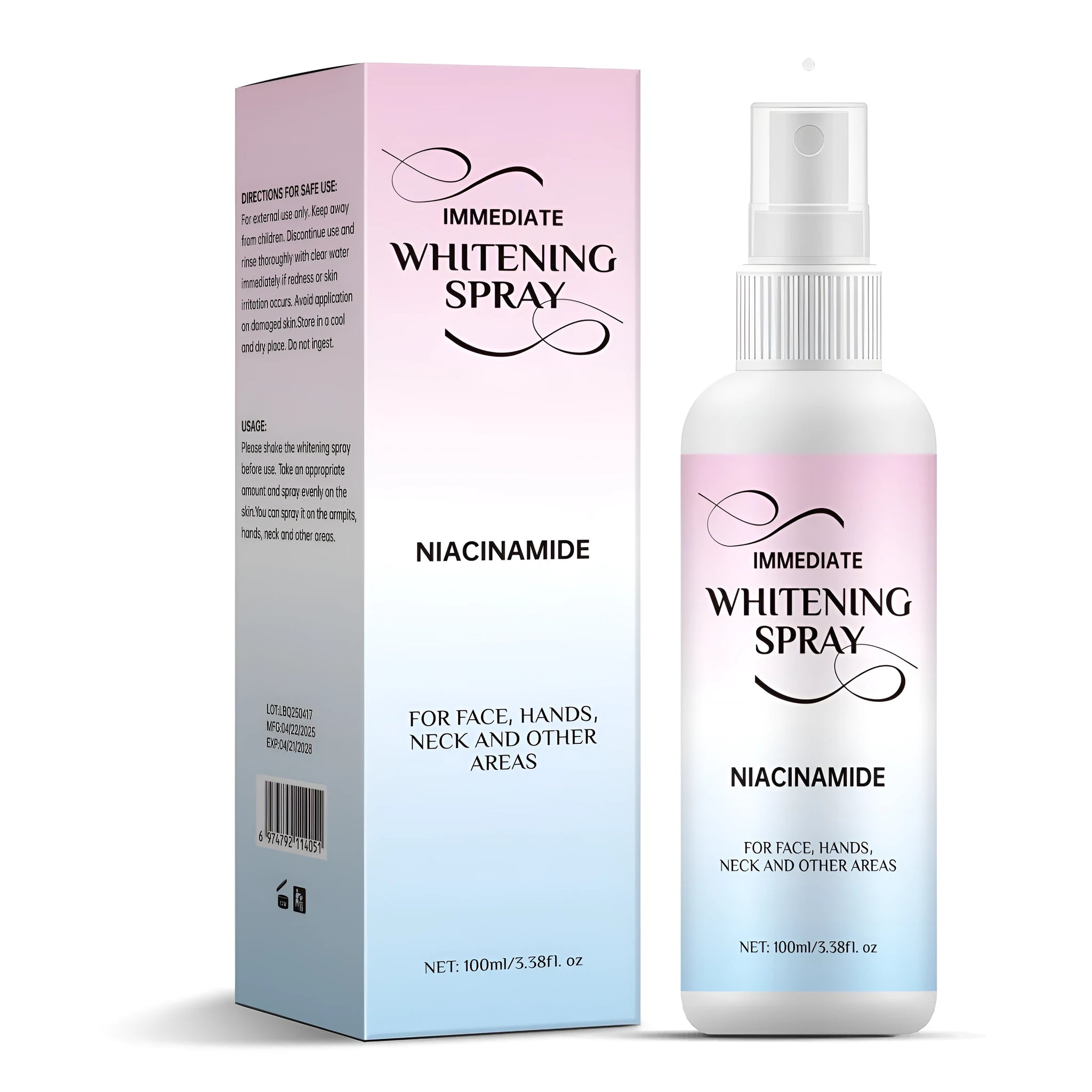 100ml whitening spray bottle with sweat-resistant formula for skin brightening