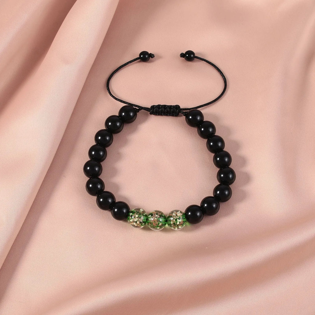 Adjustable luminous glass bead bracelet in geometry shape with coloured glaze finish
