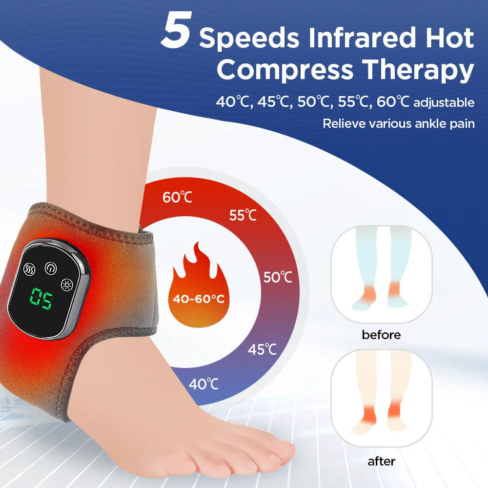 Electric heating ankle and wrist guard massage instrument in grey or black with 7W power, 5V voltage, hot compress and vibration.