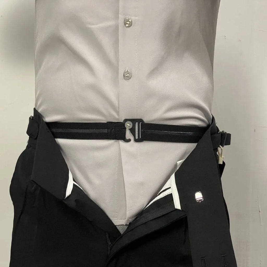 Black men's non-slip shirt band with nylon strap and plastic hook buckle, 2-4cm width