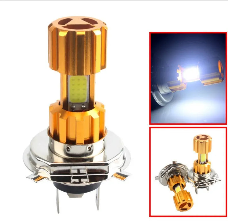 Motorcycle LED H4 in-line fog light with Gold Shell COB, aluminium housing, white light