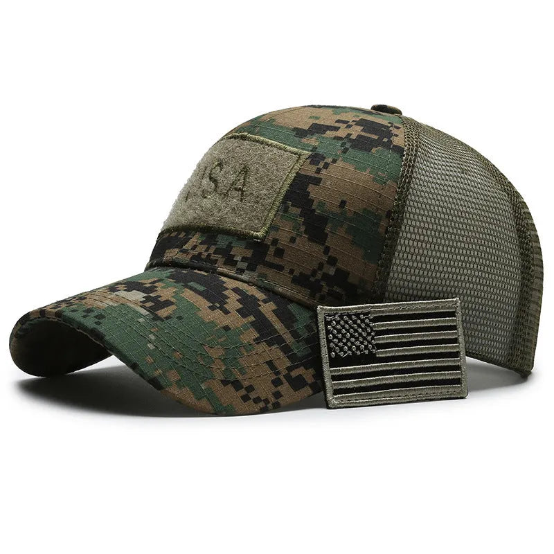 Tactical camouflage baseball hat with tear mark Velcro patches on adjustable cotton cap