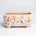 Rectangular hand-painted ceramic succulent flower pot showing floral design