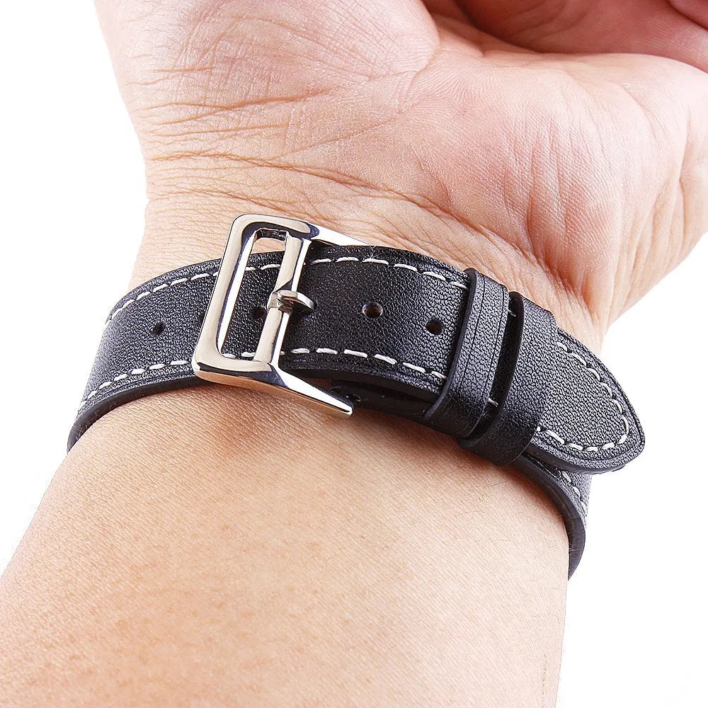 Genuine leather watch strap single ring first layer cowhide 22mm width black colour