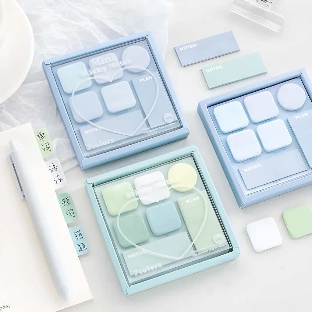 Eye shadow box post it sticker pack with 210 sheets in 7 colours, 102x102mm paper sticky notes