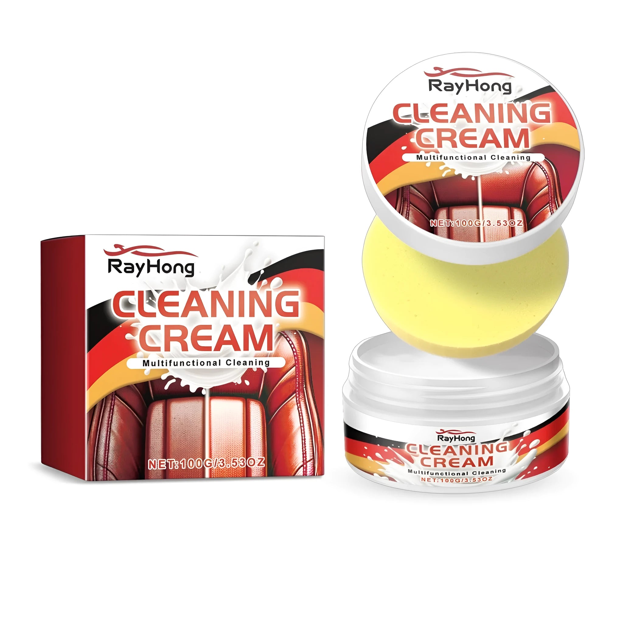 Automotive leather care cream bottle and sponge for car interior cleaning