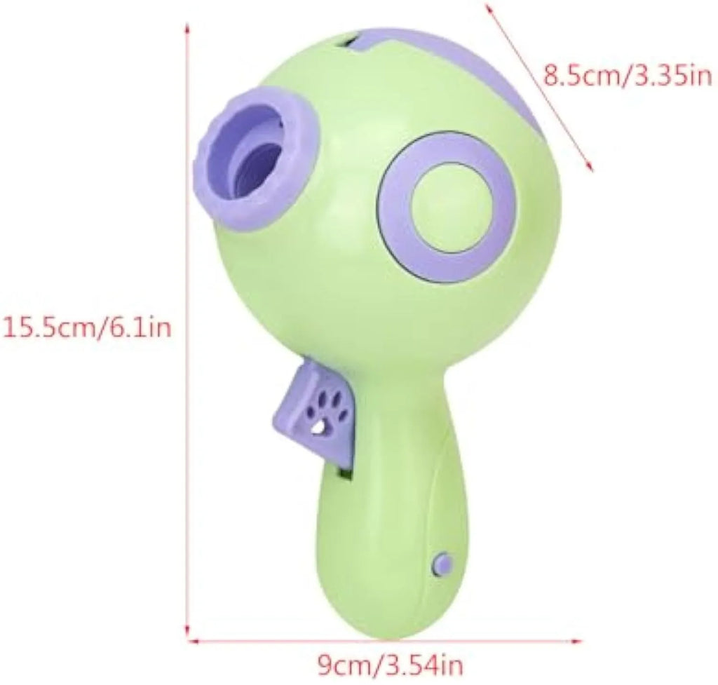 Green, orange or pink plastic dog treat launcher toy for interactive feeding and training