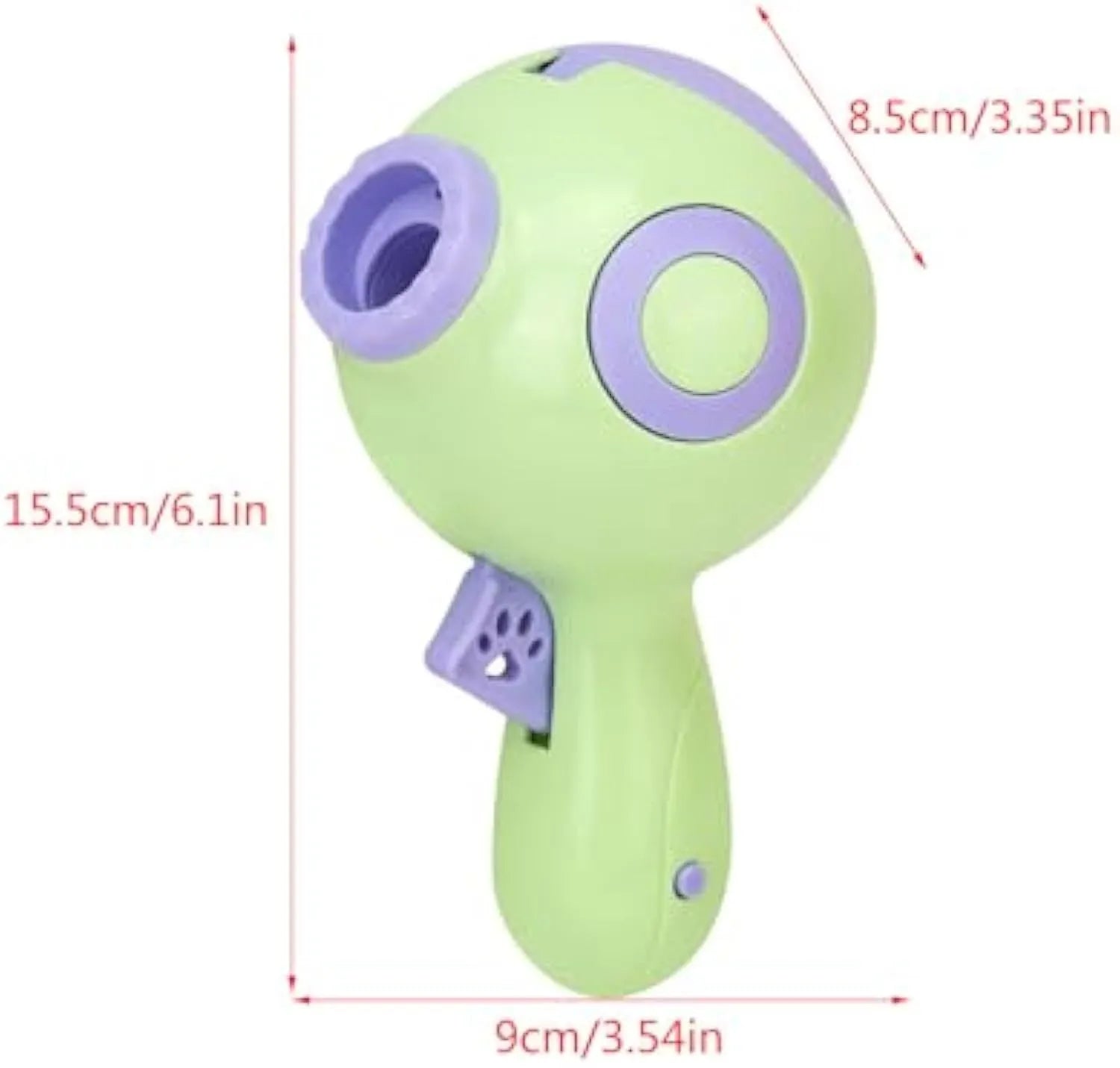 Green, orange or pink plastic dog treat launcher toy for interactive feeding and training