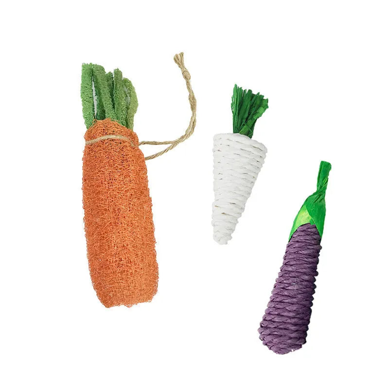 Natural loofah carrot chew toy, 20 cm, for hamsters and rabbits, with woven texture