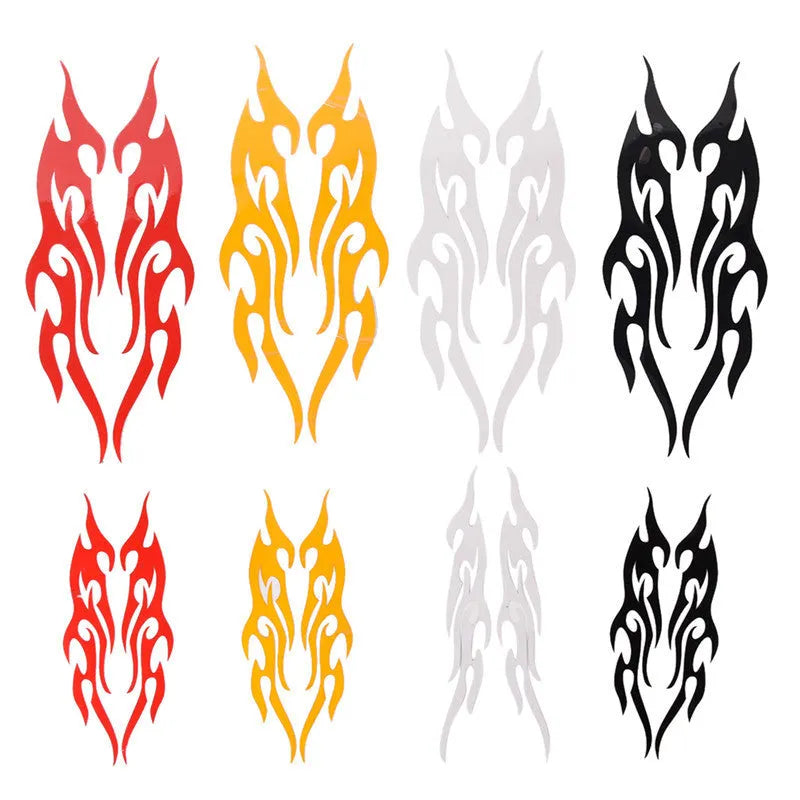 Fire pattern car sticker in reflective silver white, black, red, or reflective yellow, PET material, 18cmX8cm or 30cmX13cm.
