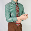 Men's green striped long sleeve shirt, cotton blend, regular fit, non-ironing, cardigan style