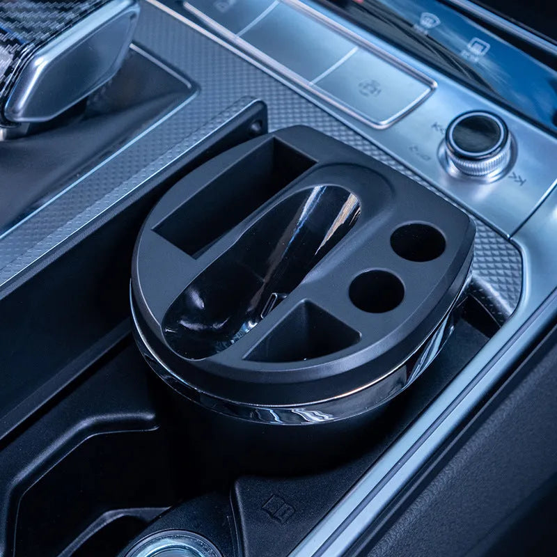 Black plastic electronic automobile ashtray charger with ABS fireproof material, 11x9x8.5cm