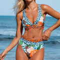 Women's floral print high waist bikini swimsuit set in colour as shown.