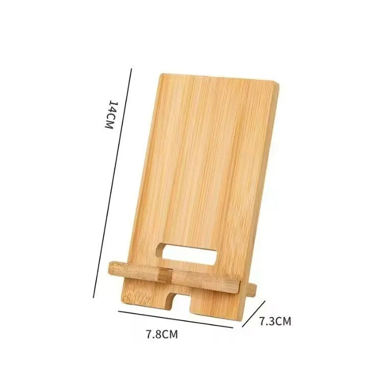 Solid wood three-layer mobile phone holder in retro finish on a desk