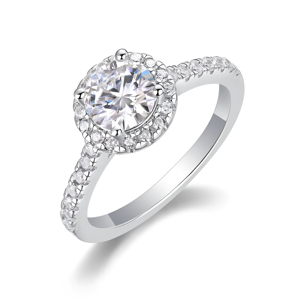 1-carat moissanite wedding ring set in platinum-plated S925 silver with gift box