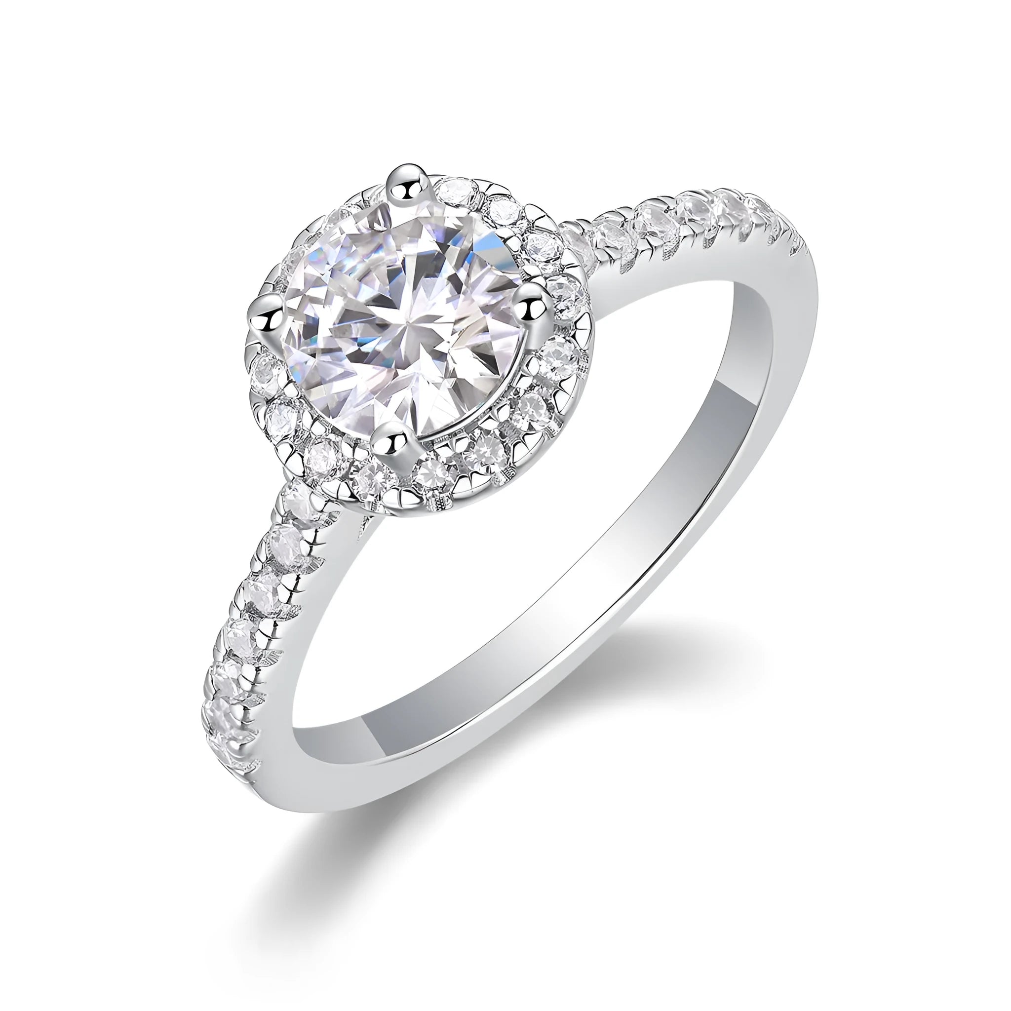 1-carat moissanite wedding ring set in platinum-plated S925 silver with gift box