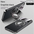 Magnetic iPhone case with large transparent window and invisible bracket in dark purple colour