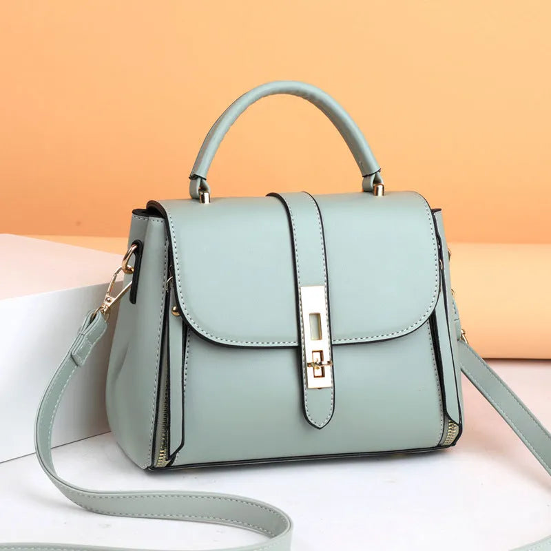Square vertical women's soft PU leather messenger bag in black, blue, green, or red