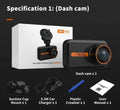 ThiEYE front and rear car dash cam system with 3-inch screen shown on a windscreen