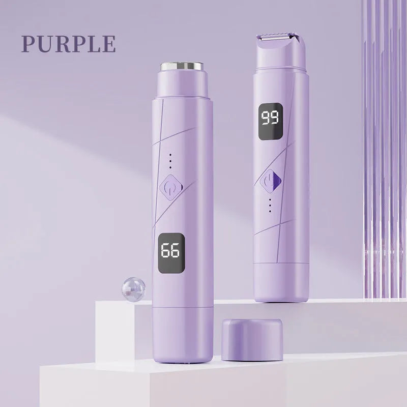 Digital display women's hair removal shaver in gradient purple colour with USB charging port