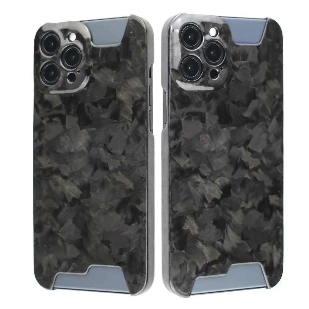 Black carbon fibre forged pattern phone shell for iPhone 12 Pro and 12 Pro Max, back cover type