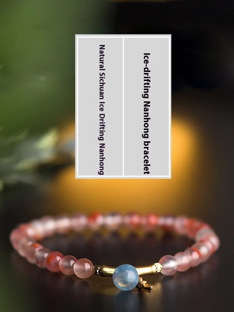 Nanhong agate bracelet with bamboo joint and floral design in ethnic style.