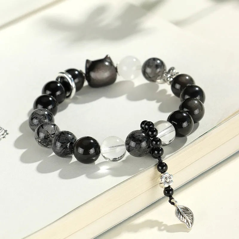 Silver Stone Fox Crystal Beaded Bracelet with diamond-shaped beads and electroplated finish
