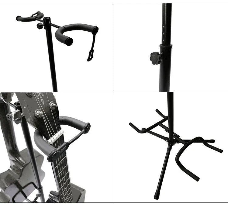 Black iron vertical double-headed guitar stand for acoustic or electric instruments
