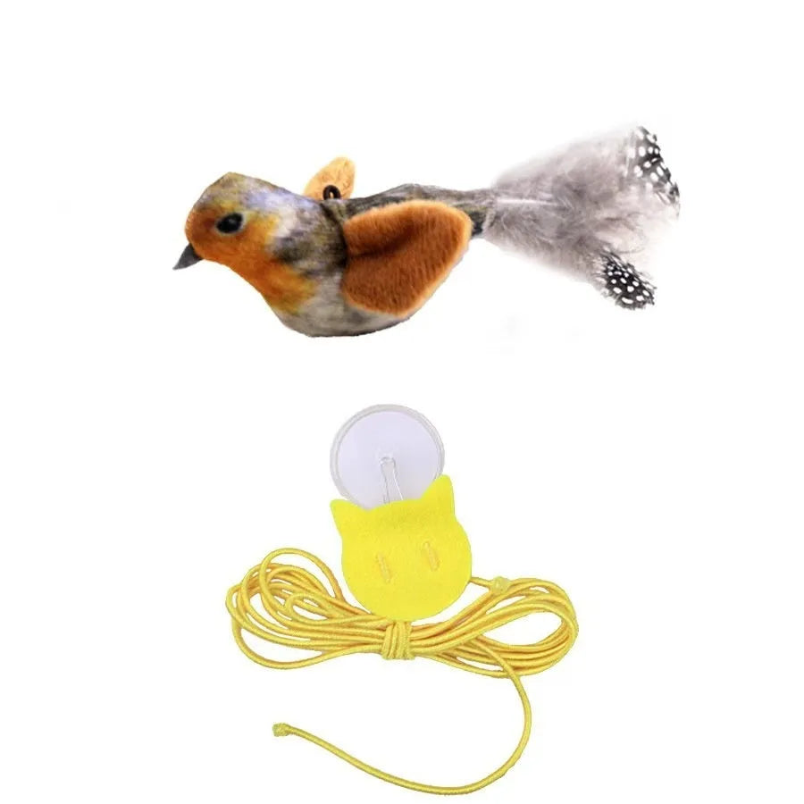 Plush vocal simulation squeaky bird cat toy in green and pink hanging bird designs
