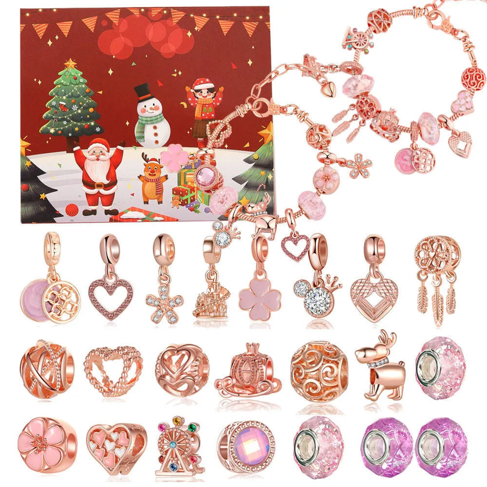 Christmas bead string jewelry gift box with electroplated alloy finish, cartoon style, multiple colour options displayed