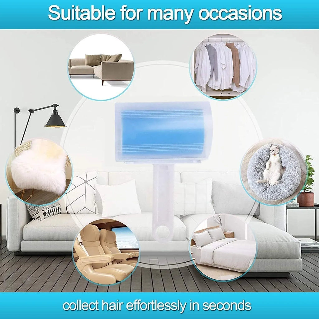 Blue washable reusable lint roller with protective cover for removing pet hair from clothes and furniture