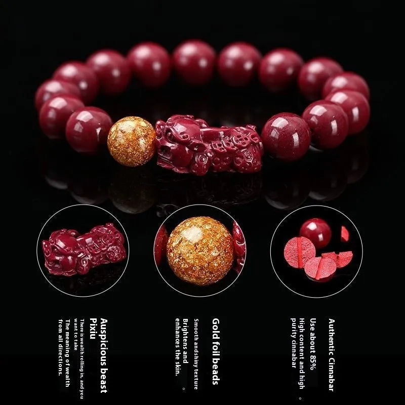 Purple gold sandstone cinnabar bracelet with engraved totem symbols showing bead diameter options