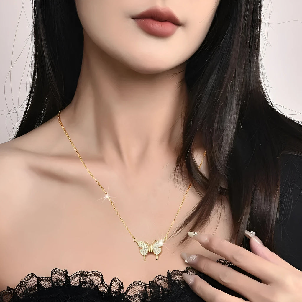 Women's titanium steel clavicle chain necklace with butterfly magnetic snap in twisted chain design